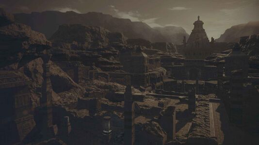 The Sunken Temple of Qarn seen during the game credits