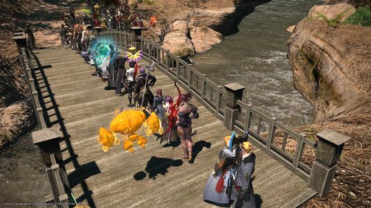 Players forming an orderly line for the solo instance