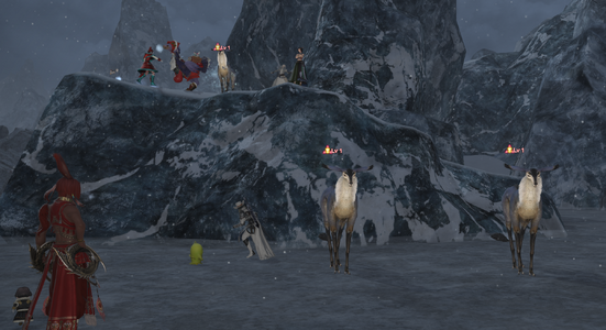 A pack of   being pelted by snowballs on Zalera