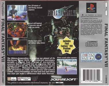 Description of Final Fantasy VII on the back of PlayStation CD Case