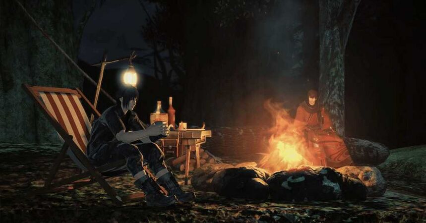 Screenshot at Campsite with the Warrior of Light
