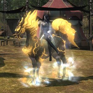 Female Elezen ride horse-like mounts sidesaddle