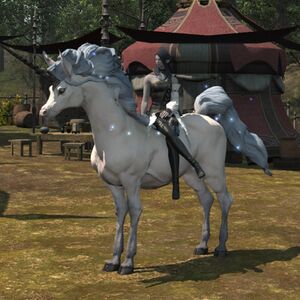 Female Elezen ride horse-like mounts sidesaddle