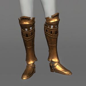 Augmented Bygone Brass Greaves of Fending