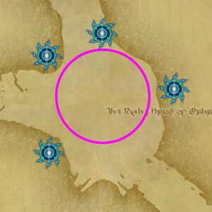The arena wall and four locations Twintania will appear and divebomb from.