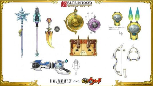 Concept art of various Yo-kai weapons